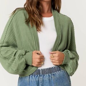 NWT Project Social T Olive Green Davina Ribbed Sweater Cardigan (Size Small)